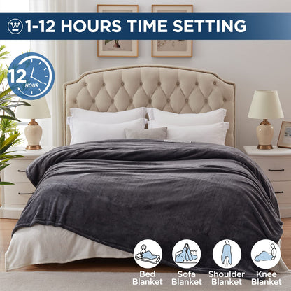 Westinghouse Electric Blanket Heated Throw, Super Cozy Soft Flannel 50"" x 60"" Heated Throw with 6 Fast Heating Levels & 2-10 Auto-Off, Machine Washable, ETL&FCC Certification, Navy Blue