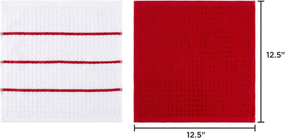 Kitchen Dish Set of 16 - 100% Cotton Wash Cloths, Waffle Weave in 4 Colors for Cleaning by BH