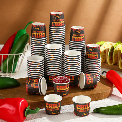 Teenyyou 300 Pcs 4 oz Chili Cook off Decorations Mini Chili Cook off Cups Disposable Food Sample Cups Small Tasting Paper Bowls for Mexican Party Supplies