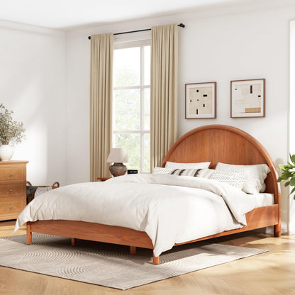 Christopher Knight Home Elsinore Queen Size Bed Frame with Arched Headboard, Modern Wooden Platform Bed, Wood Bed Support and Slats, No Box Spring Needed, Queen Size Beds for Adult, Light Brown