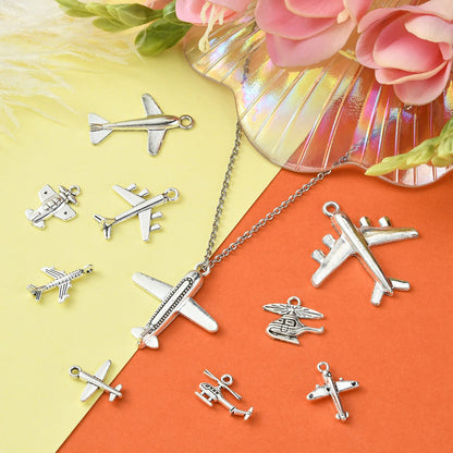Ipotkitt 100 Pcs 10 Styles Vintage Style Charms Passenger Airplane Charms Aircraft Airliner Charms Jewelry Findings for Jewelry Making DIY Crafts