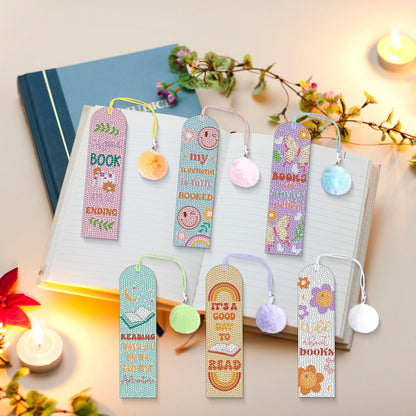 6PCS Kids Diamond Art Bookmarks Kit– DIY Reading Gifts for Classroom, Inspirational Quote Designs – Fun Art & Craft Activity for Boy and Girls