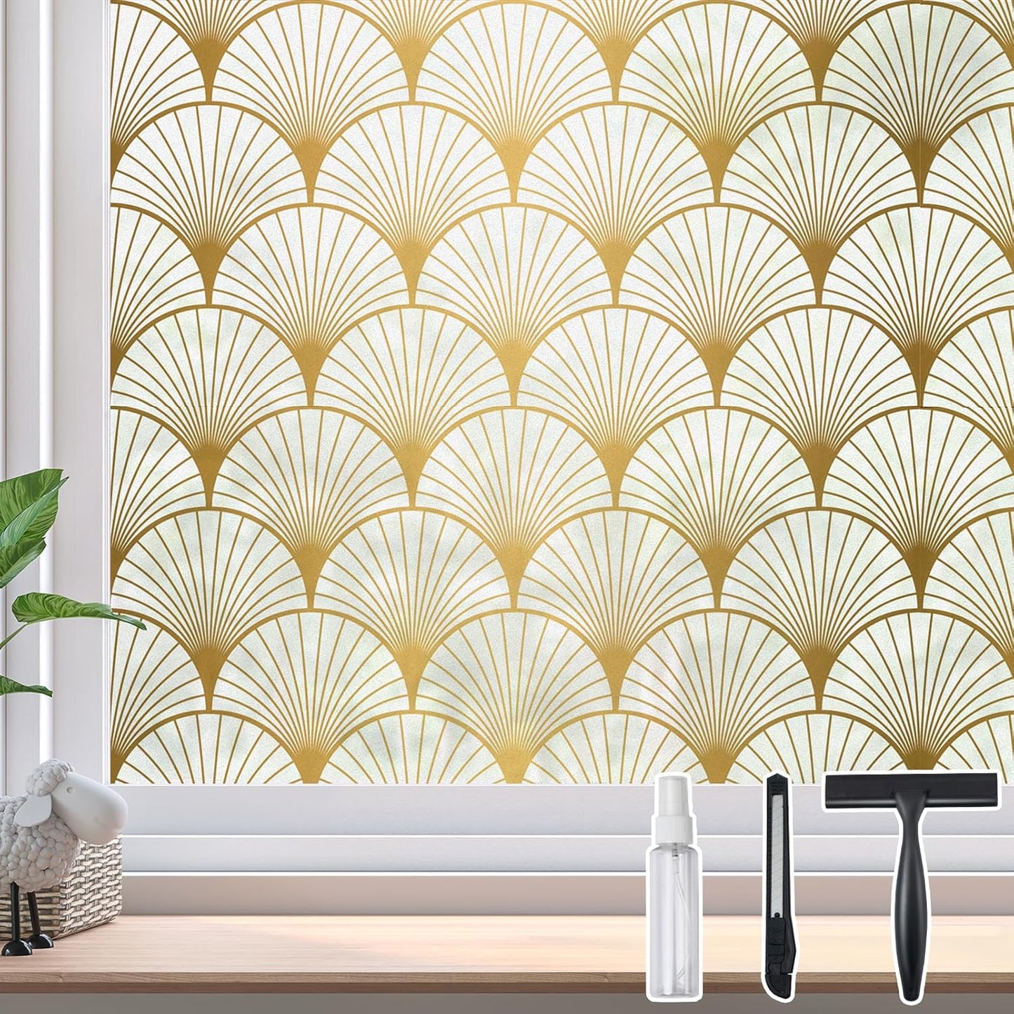 DKTIE Window Privacy Film, Frosted Glass Static Clings Non-Adhesive with Installation Tools, Modern Home Style