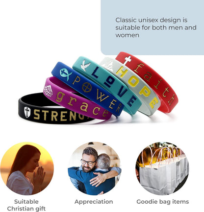 Inkstone Christian Inspirational Bible Silicone Rubber Wristbands, 12 Pack Motivational Bracelets for Men & Women