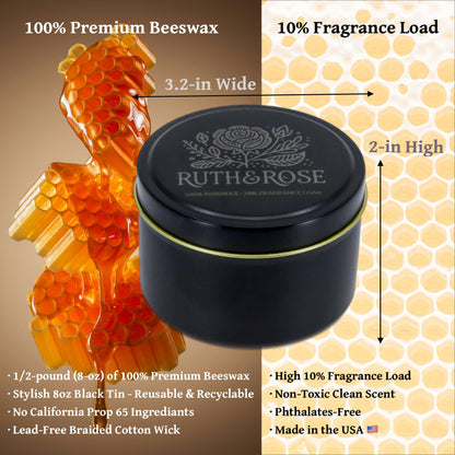 RUTH & ROSE Speakeasy Scented Candle, 100% Beeswax Candle for Home, 8oz, +65 Hours Burn Time, Aromatherapy Non Toxic Candles, Gift for Women & Men, Made in USA, Perfect for Travel or Gifting