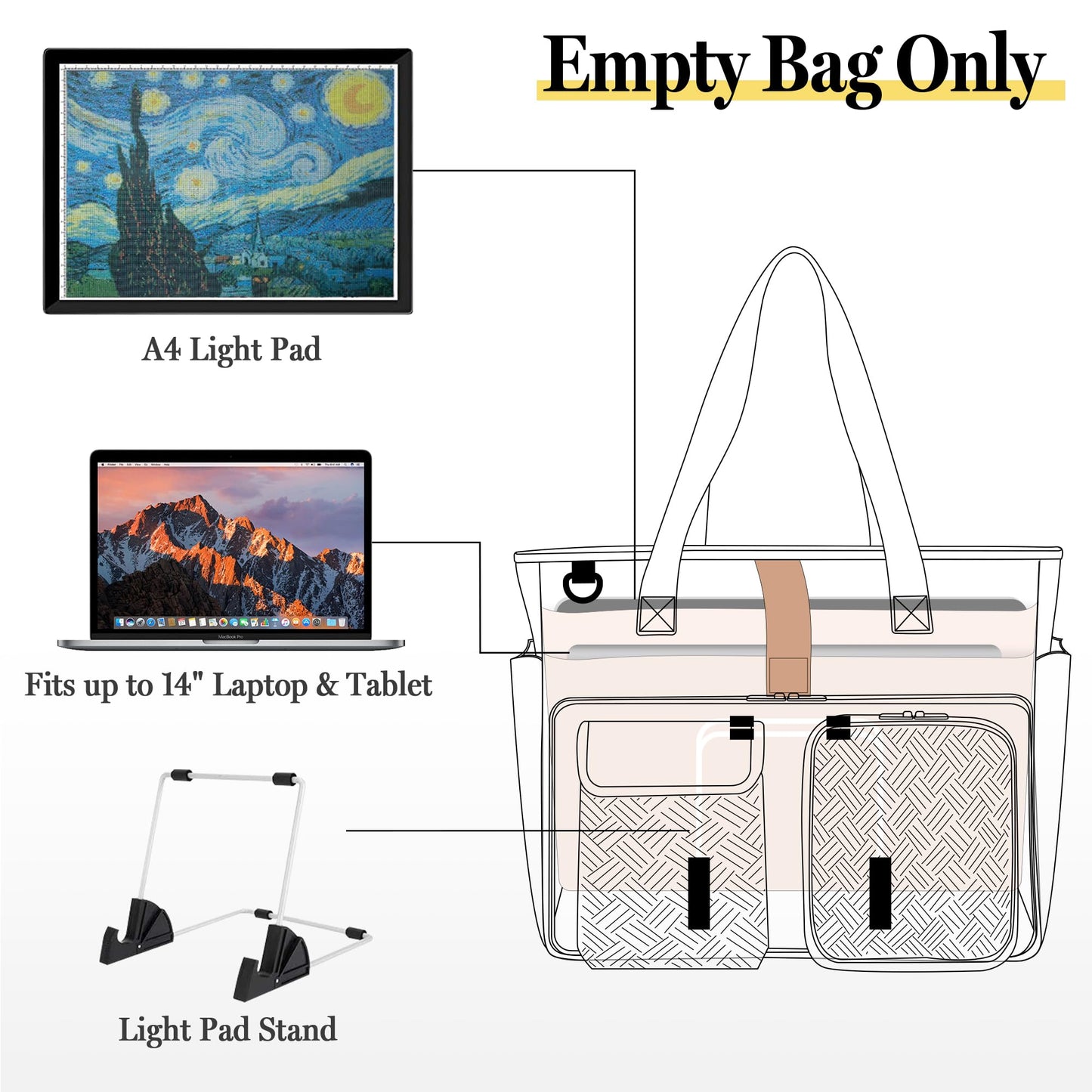 Fasrom Diamond Painting Carrying Case for A4 Light Pad, Accessories Storage Bag for A4 LED Light Box and Diamond Art Supplies, Pink (Empty Bag Only)
