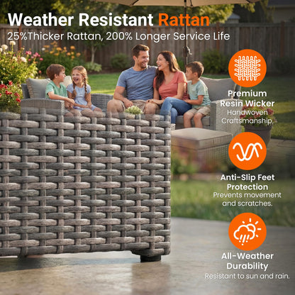 Wisteria Lane Patio Furniture Set, Wicker Outside Outdoor Furniture for All Weather, Patio Sofa with High Backrest Support and Wide Armrest for Backyard, Balcony, Deck, Porch, Ash Gray