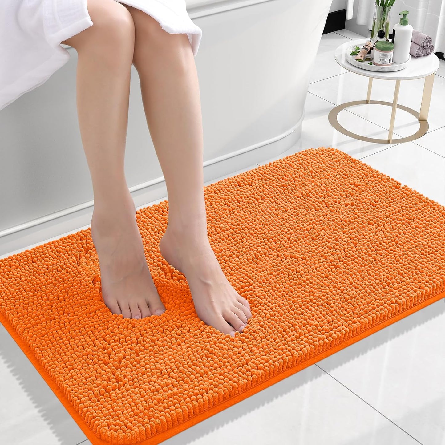 OLANLY Small Bathroom Rugs - Extra Soft Chenille Bath Mats | Quick-Dry, Machine Washable, 24x16, Orange