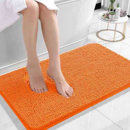 OLANLY Small Bathroom Rugs - Extra Soft Chenille Bath Mats | Quick-Dry, Machine Washable, 24x16, Orange