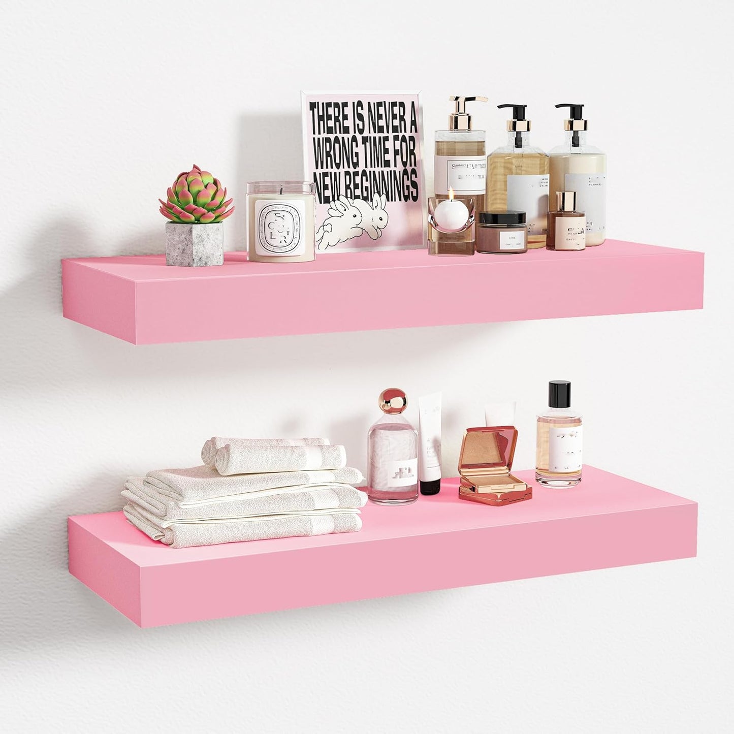 16" 6" (Set 2) BAMEOS Pink Floating Shelves for Wall, x Wall Shelves for Room, Floating Book Shelves, Hanging Shelves