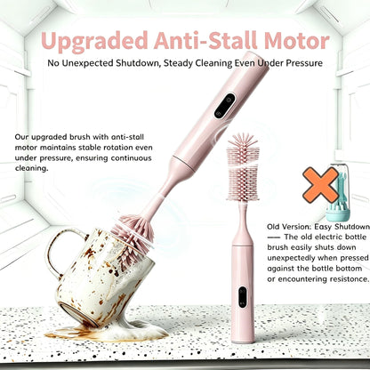 Rechargeable Electric Bottle Brush with 2 Speeds Powerful Automatic Bottle Cleaner,BPA-Free Silicone Spinning Design, Wall Mount & Straw Cleaner,Suitable for Baby Bottles & Kitchen (Pink+Pink)