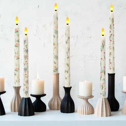 FCMSHAMD 6PCS Floral Flameless Taper Candles, 11 Inch LED Candlesticks Battery Operated with 11-Key Remote and Timer, 3D Flickering Flame Lights for Wedding Party Home Decor Gifts