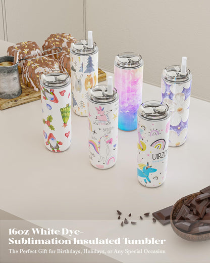 UIRZOTN 6 Pack 16 oz Sublimation Tumblers Blanks Bulk, Travel CoffeeTumblers with Straw and Lids, Reusable Cups with Lids for lced and Hot Drinks