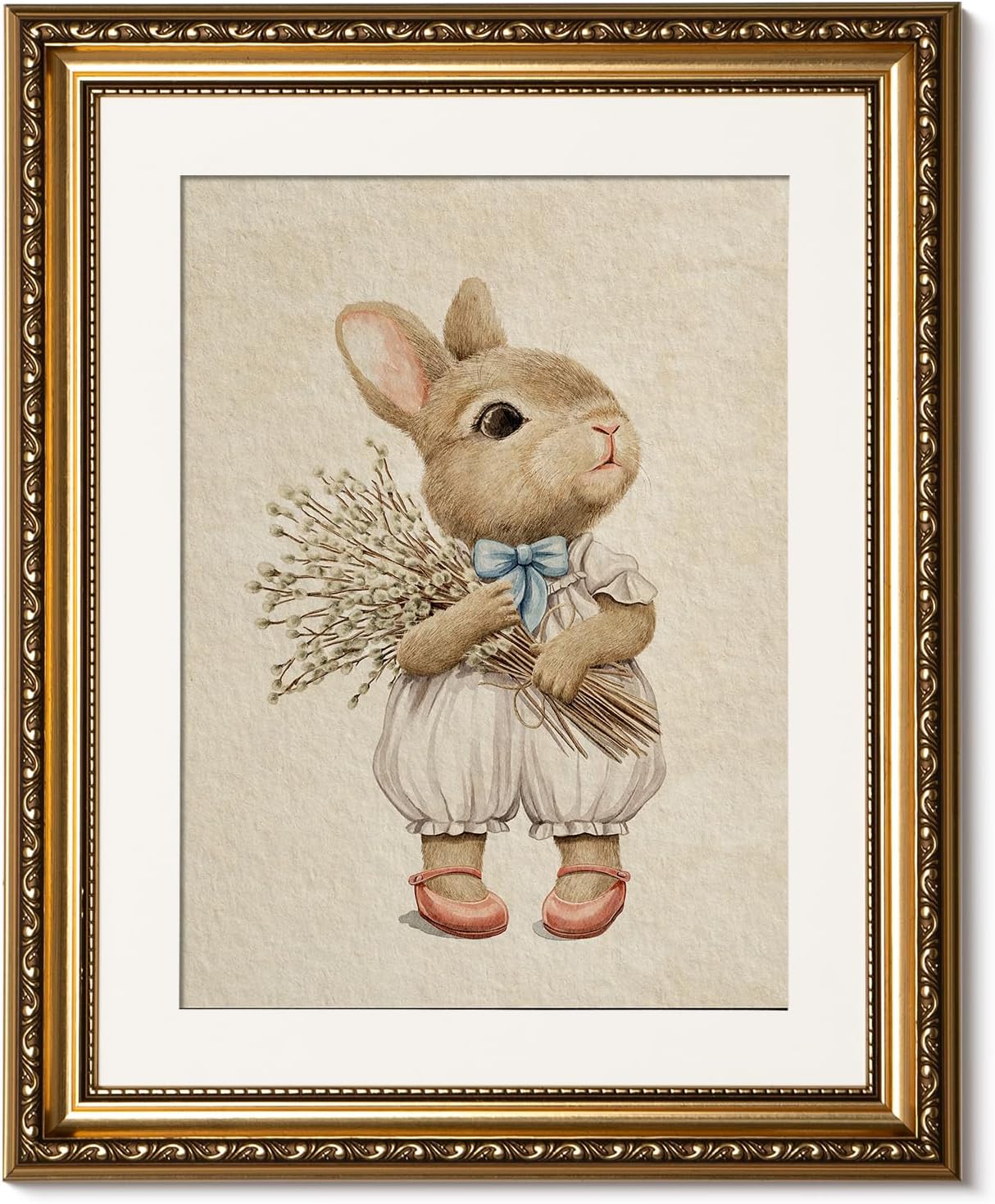 13x16 Inch ARPEOTCY Gold Framed Canvas Wall Art, Baby Rabbit Animal Art Prints, Cute Bunny Decor for Kids Girls Room