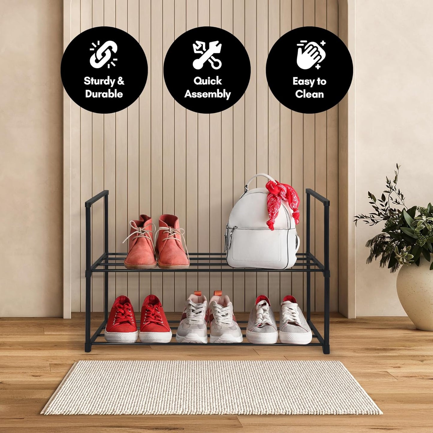 17x26.5 2 Closets, Americanflat Shoe Organizer - Tier Shoe Rack Storage Shelf with Sturdy Steel Frame - Ideal