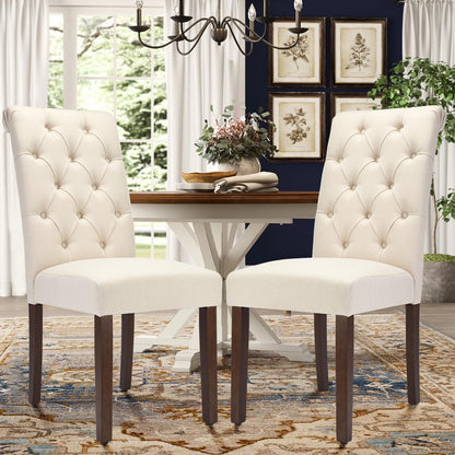 Tufted Dining Chairs Set of 6, Upholstered Parsons Dining Room Chairs, Fabric Kitchen Side Chair with Wood Legs, Beige