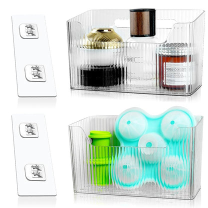 MZYIWUU 2 Pack Cabinet Door Organizer, Adhesive Wall Mounted Organizer Bins, Clear Storage Caddy, Stackable Basket for Kitchen Cabinets, Bathroom, Pantry, Office, and Tabletop Organization
