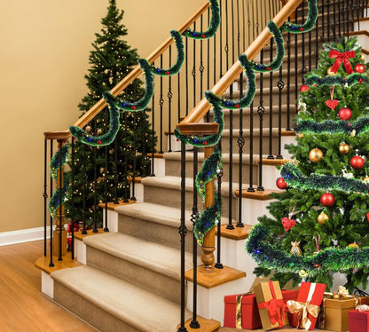 PWSOMJ 32 Feet Christmas Garland with Lights, DIY Christmas Tree Wall Corner Decor Tinsel Garland with Butterfly, Flower and Balls, Battery Operated (Battery Not Included) for DIY Decoration