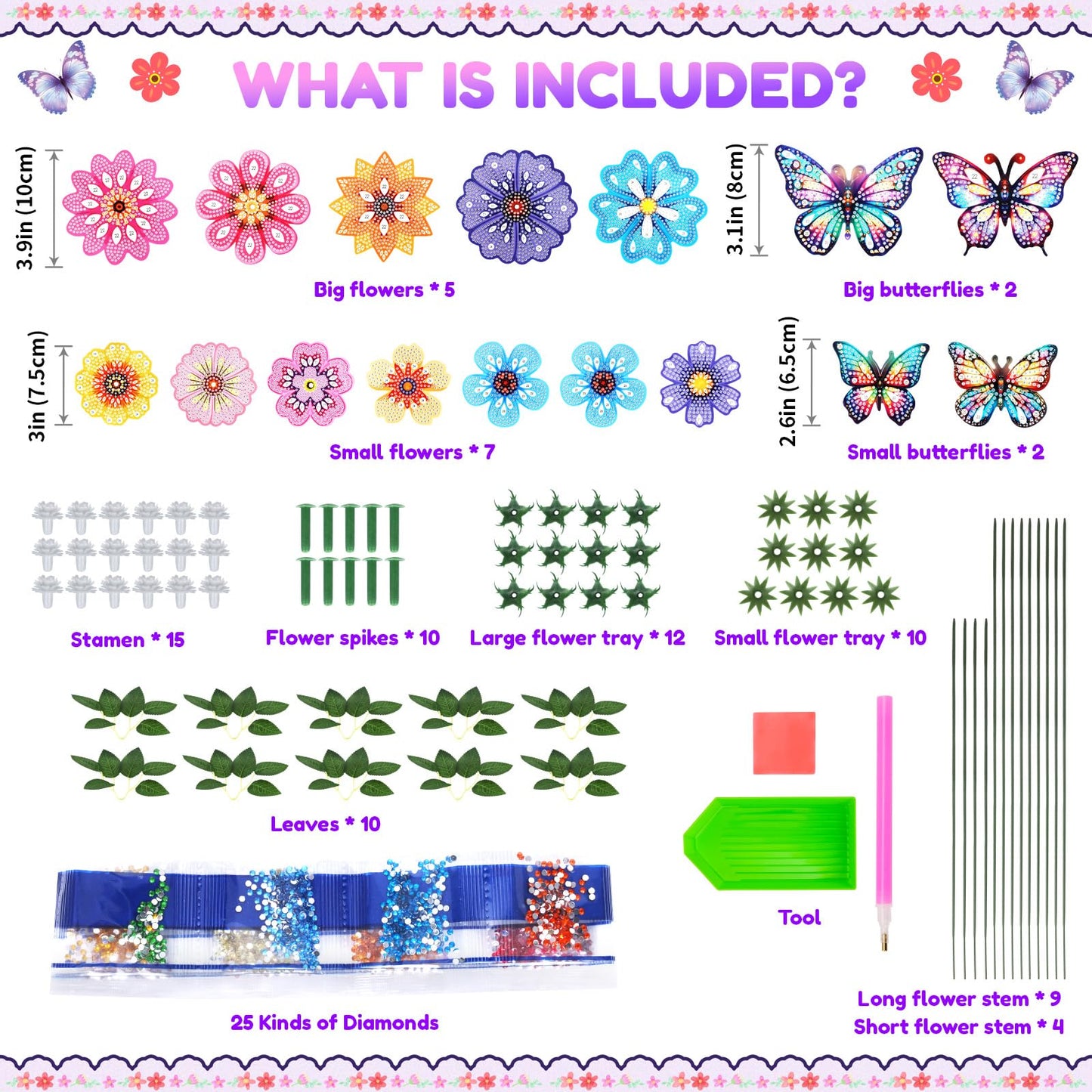 Flower Arts and Crafts for Kids ages 8-12: Double-layer Butterfly Diamond Art Kits for Kids Girls Toys age 6-8, Gem Art Small Diamond Painting Gifts for 6 7 8 9 10 11 12 Year Old Girl Birthday Gift
