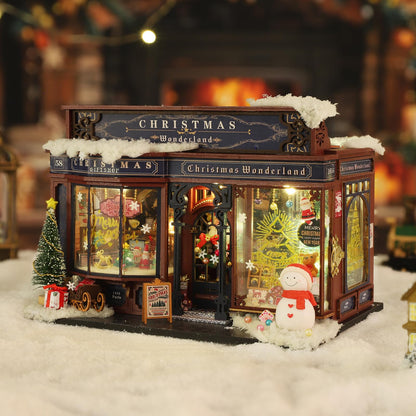 CUTEROOM Miniature House Kits for Adults, Mini Dollhouse Wooden Furniture Kit, DIY Craft Kits Creative Room Tiny House for Decoration- Christmas Wonderland