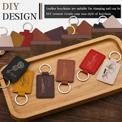 Tikjiua 30 Pcs Leather Key Fob Kit, Rectangular Leather Keychain Blanks with Keychain Rings, PU Laser Engraving Key Chain, Stamping Diy Crafts for Leather Working