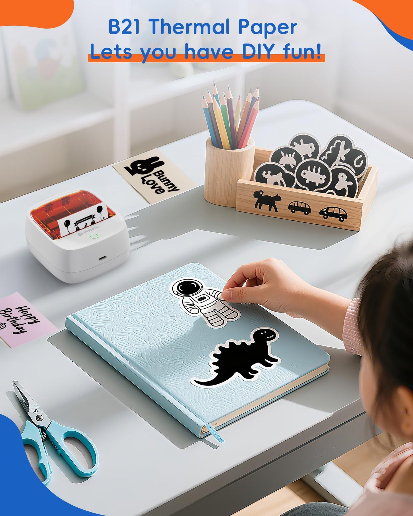 InkWon Non-Adhesive Thermal Paper 3-Roll Pack, 56mm * 6m BPA-Free Continuous Roll Paper Compatible with B21 Label Maker, Ideal for Journaling, Photo,Study Notes, Black Font