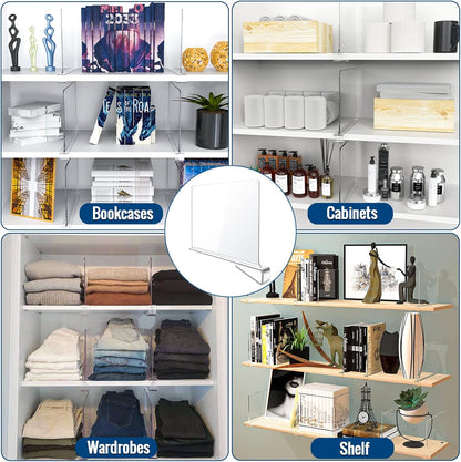 BAUMFEUER 6 Pack Closet Clear Acrylic Shelf Dividers for Shelf Organizer of Bedroom Kitchen Office Bathroom Organizer