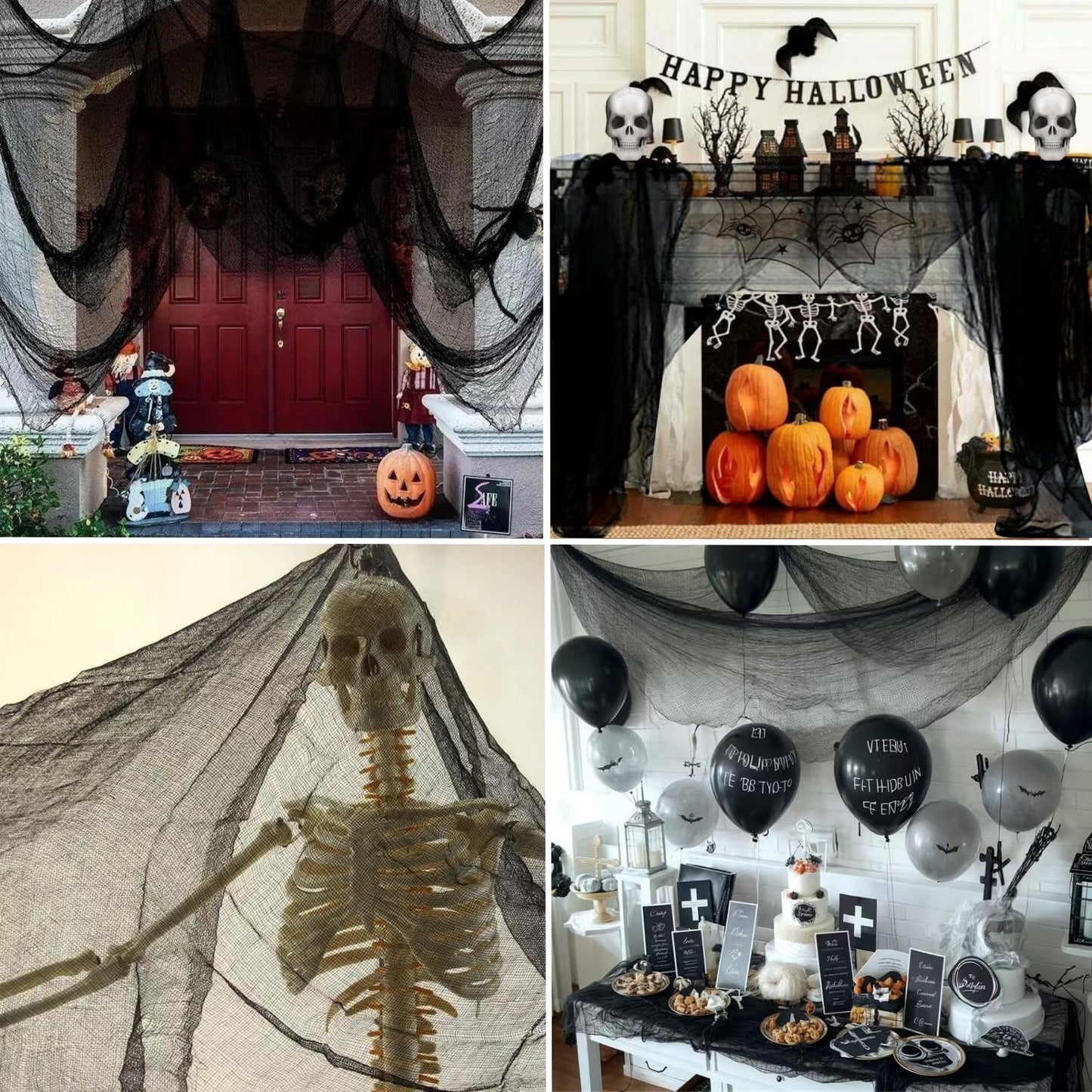 Niurui Halloween Black Creepy Cloth 315 x 79 inch Spooky Halloween Decoration for Haunted Houses Outdoor Party Supplies