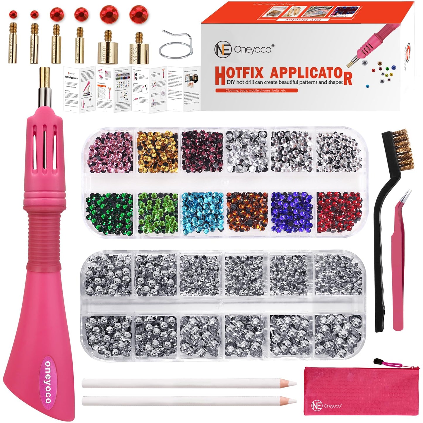 Oneyoco Hotfix Rhinestone Setter, Rhinestone Applicator Tool Kit with Rhinestones, Hot Fixed Wand for Clothes, Fabric Crafts