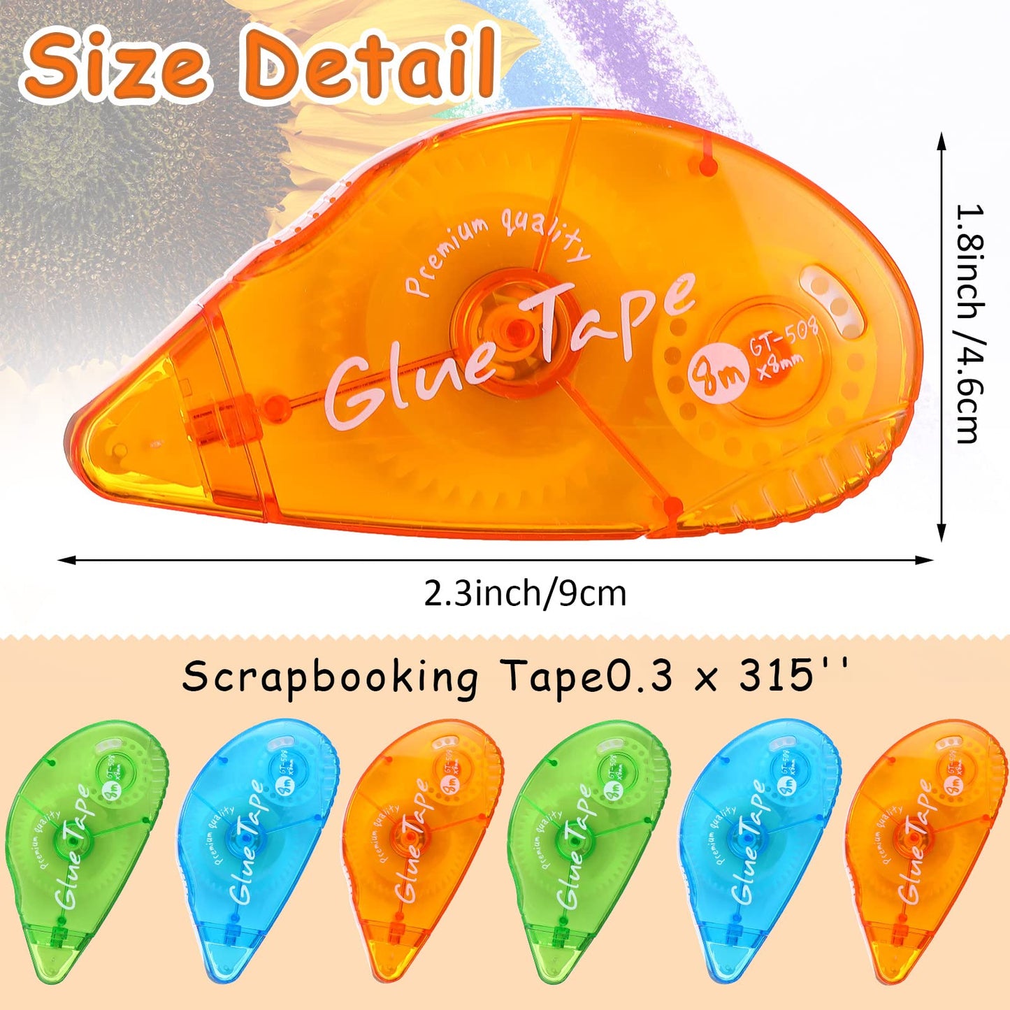 Geyee 30 Pcs Double Sided Tape Roller Permanent Adhesive 0.3 x 315'' Double Sided Tape Dots for Scrapbooking Journal Photo Paper Craft Projects Christmas Gifts (Green Blue Orange,Classic)