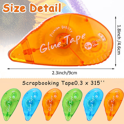 Geyee 30 Pcs Double Sided Tape Roller Permanent Adhesive 0.3 x 315'' Double Sided Tape Dots for Scrapbooking Journal Photo Paper Craft Projects Christmas Gifts (Green Blue Orange,Classic)