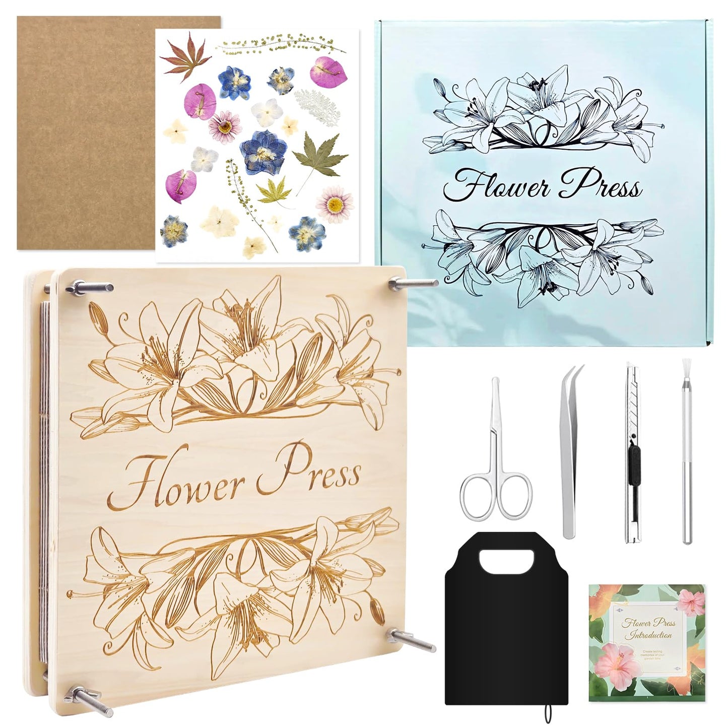 GTQYYF Flower Press Kit 11" x 11" Large Wooden Flower Presser, 10-Layer Flower Pressing Kit for Adults & Teens, DIY Wedding Bouquet Preservation, Dried Flower Art, Pressed Flower & Leaf Crafts