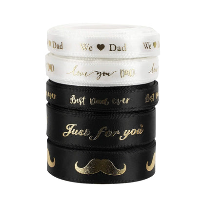 MEEDEE Happy Father's Day Ribbon Fathers Day Decorations Gift Box Wrapping Paper Decor Thank You Satin Thin Ribbon Assorted Black Satin, 5 Rolls with 10 Yards Each Total 50 Yards