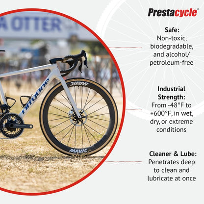 Prestacycle One Liquid - 4 Oz – All-in-One Bio-Based Bicycle Lube, Degreaser, Cleaner, Rust Remover & Protectant, Wet & Dry Chain Lubricant, USDA Certified, No Petroleum or Alcohol