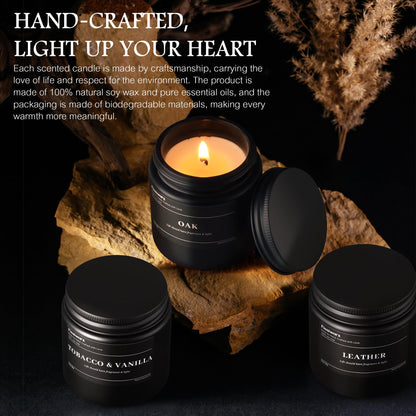 FISSIWORX 9 Pack Scented Candles Set Gifts for Men, Aromatherapy Candle Set with Scents (Leather/Vanilla/Oak) - Gift for Dad, Boyfriend, Birthday, Father’s Day, Anniversary