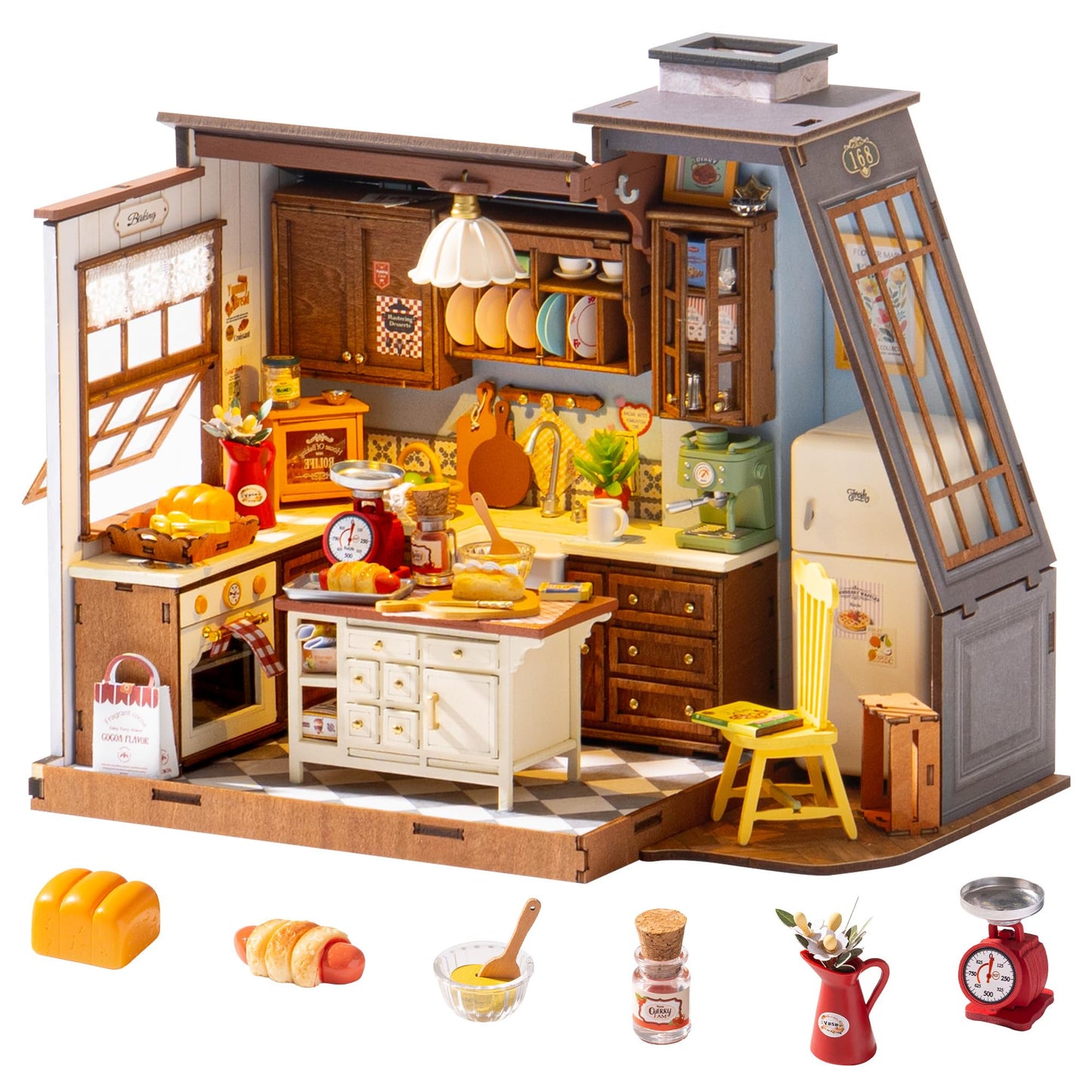 ROBOTIME DIY Miniature House Kit Dollhouse Kit for Adults Mini Tiny House Kit with Furniture Building Model Kit Crafts Creative Gift for Boys Girls (Baking Kitchen)