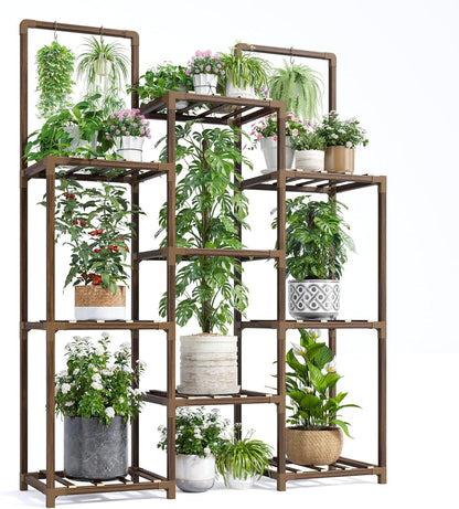 10-12 34.2 Wx47.6 Hx11.78 EnHomee Plant Stand Indoor Tall Plant Stand Outdoor Large Wood Plants Shelf with Pots