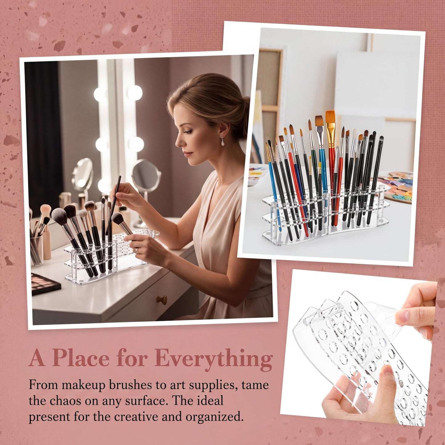 YIMITEE 3 Pack Acrylic Pen Holder, 26-Slot Clear Pencil Display Stand, Eyebrow Pen Stands, Makeup Brush Rack Organizer, Art Brush Desk Stand Organizer for Home, Store, School Office Supplies