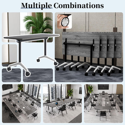 Modular Folding Conference Table with Wheels,8 Pack Mobile Conference Room Tables,Filp Top Rolling Meeting Training Tables for Office,Classroom,Library,Seminar,Boardroom,school(8pack,Grey,71in)