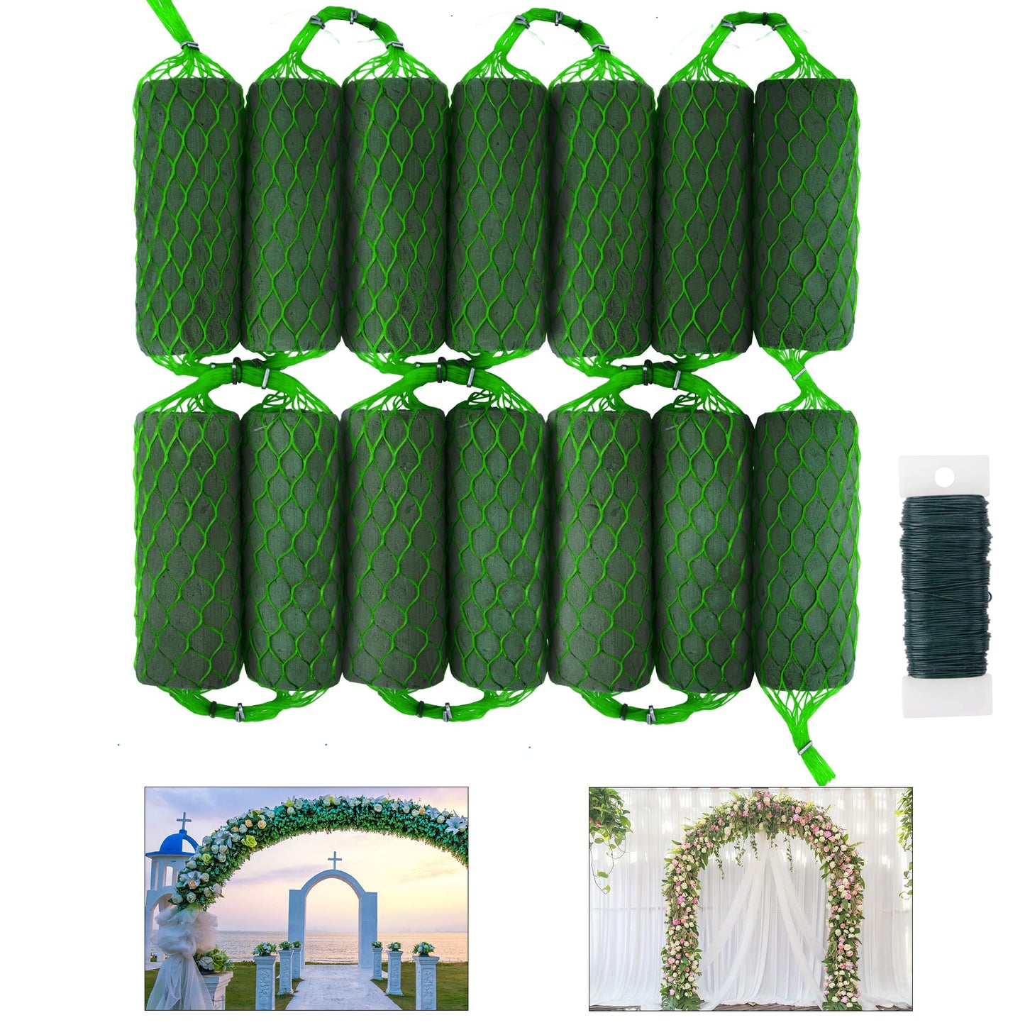 14 Piece Floral Foam Garland for Flowers,9.2Ft Flower Sponge Blocks Kit,Absorption Flower Holder Arch Door,Floral Craft Dry Foam Bricks,Green Floral Foam Arrangement for Home Wedding Garden