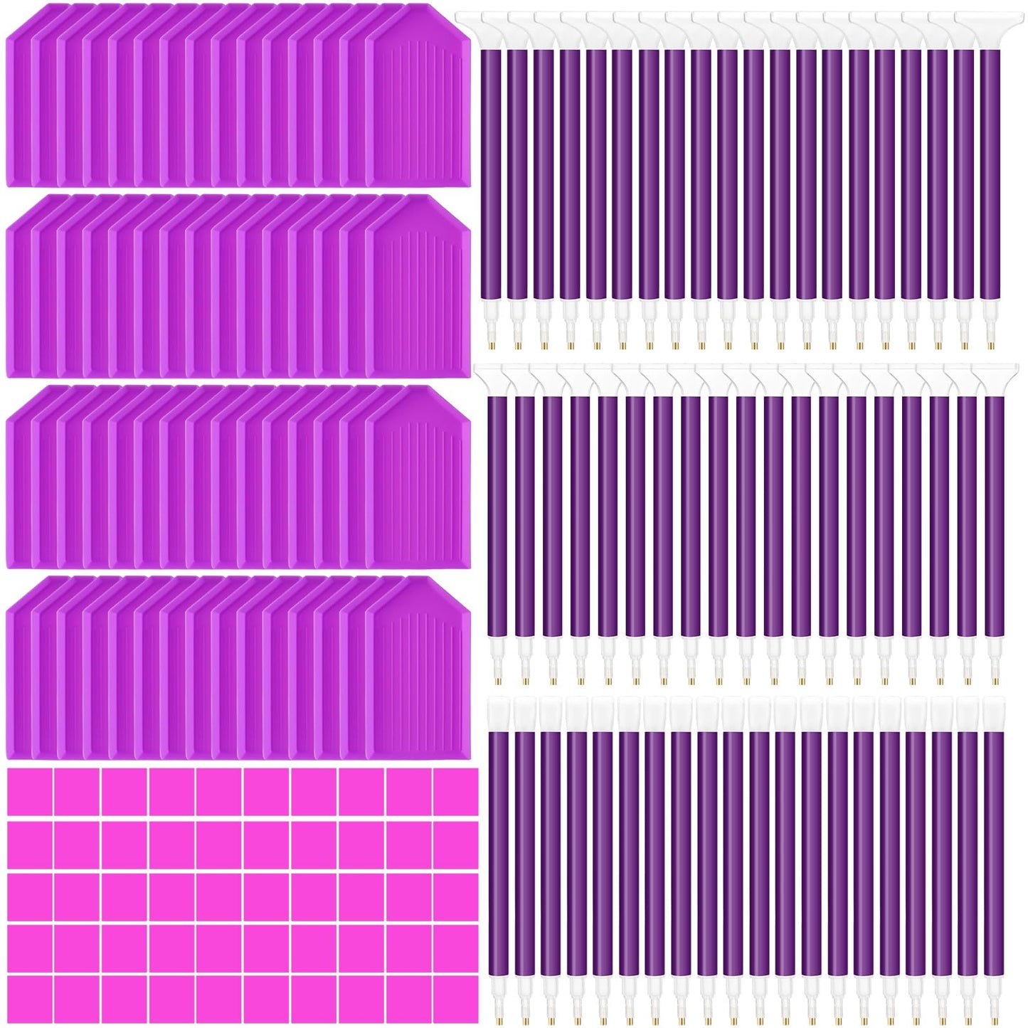 Affrolling 180 Pcs 5d Diamond Art Painting Tools and Accessories Kits Include Drill Pens with 3 Drill Sizes, Plastic Diamond Trays, Glue Clay, Rhinestone Art Painting DIY Accessories(Purple)