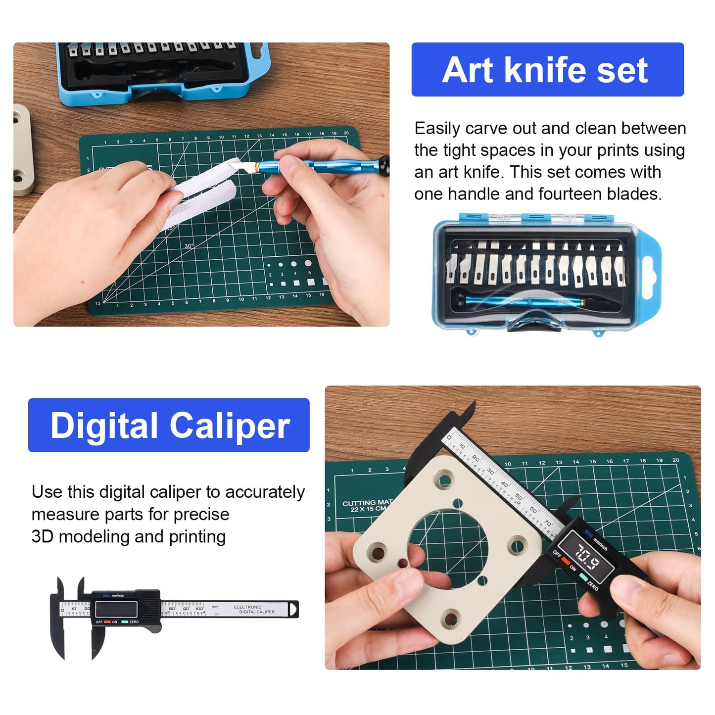 KuanStore 3D Printer Tools Kit, 3D Printing Accessory with 55Pcs Includes Deburring Tool, Caliper, Art Knife Set, Tube Cutter, Storage Bag Suitable for 3D Print Removing, Cleaning