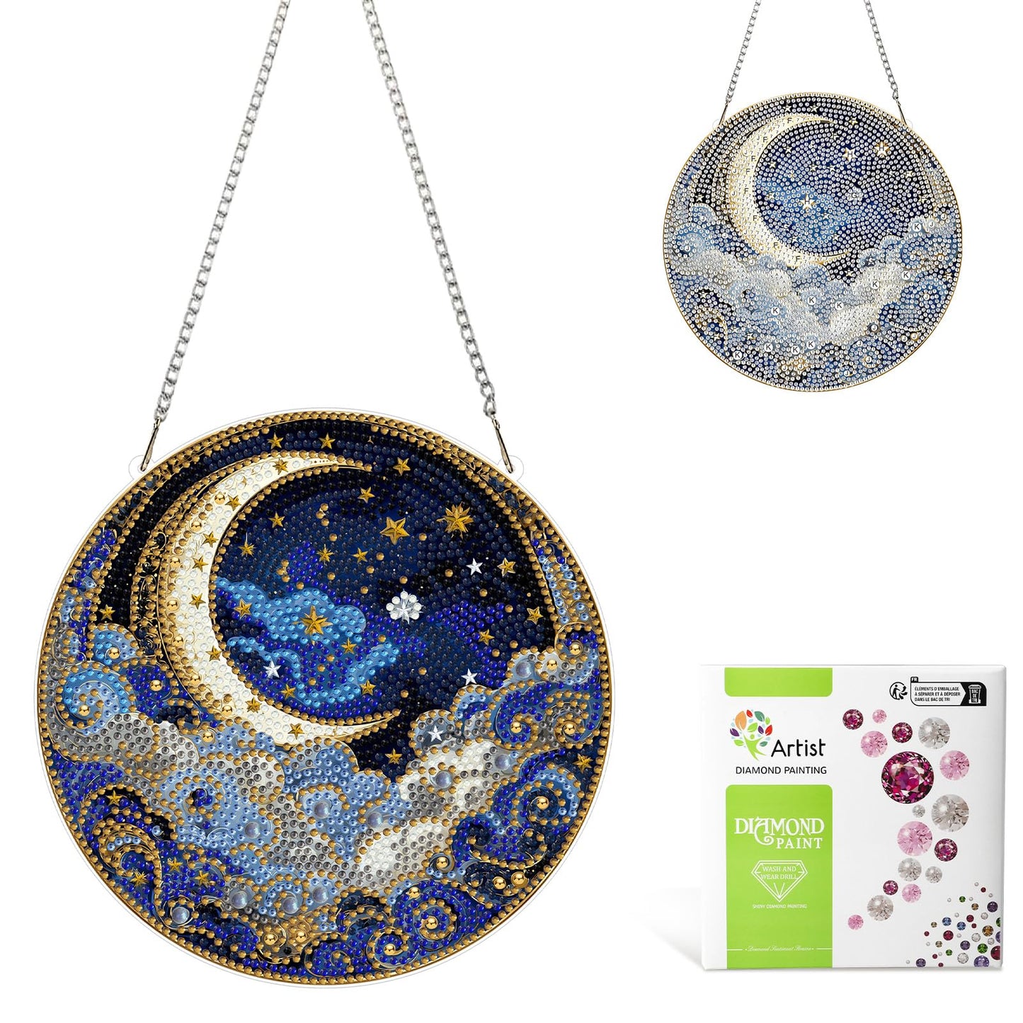 MAXBYE Moon Diamond Art Kits for Adults Hanging Ornament, DIY Special Crystal Diamond Painting kit, Double Sided Painting Kits for Beginners Gift Wall Home Decoration 8×8 Inch