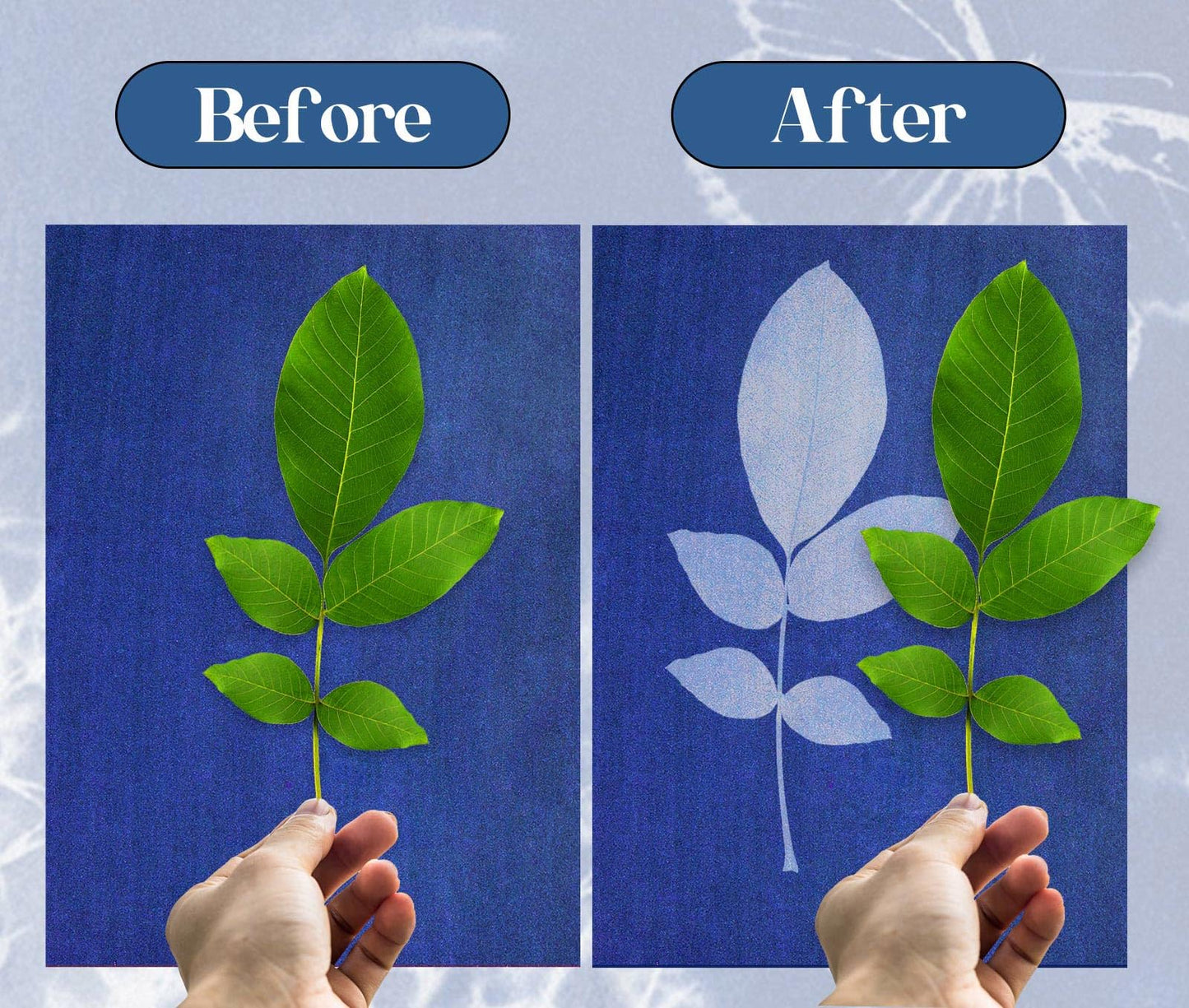 50 Pcs Sun Printing Kit Cyanotype Paper, A5 Sun Print Paper with 2 Plastic Tools for Sunprint, Light Sensitive Solar Photography Kit for DIY Crafts Project (5.8x8.3 Inch)