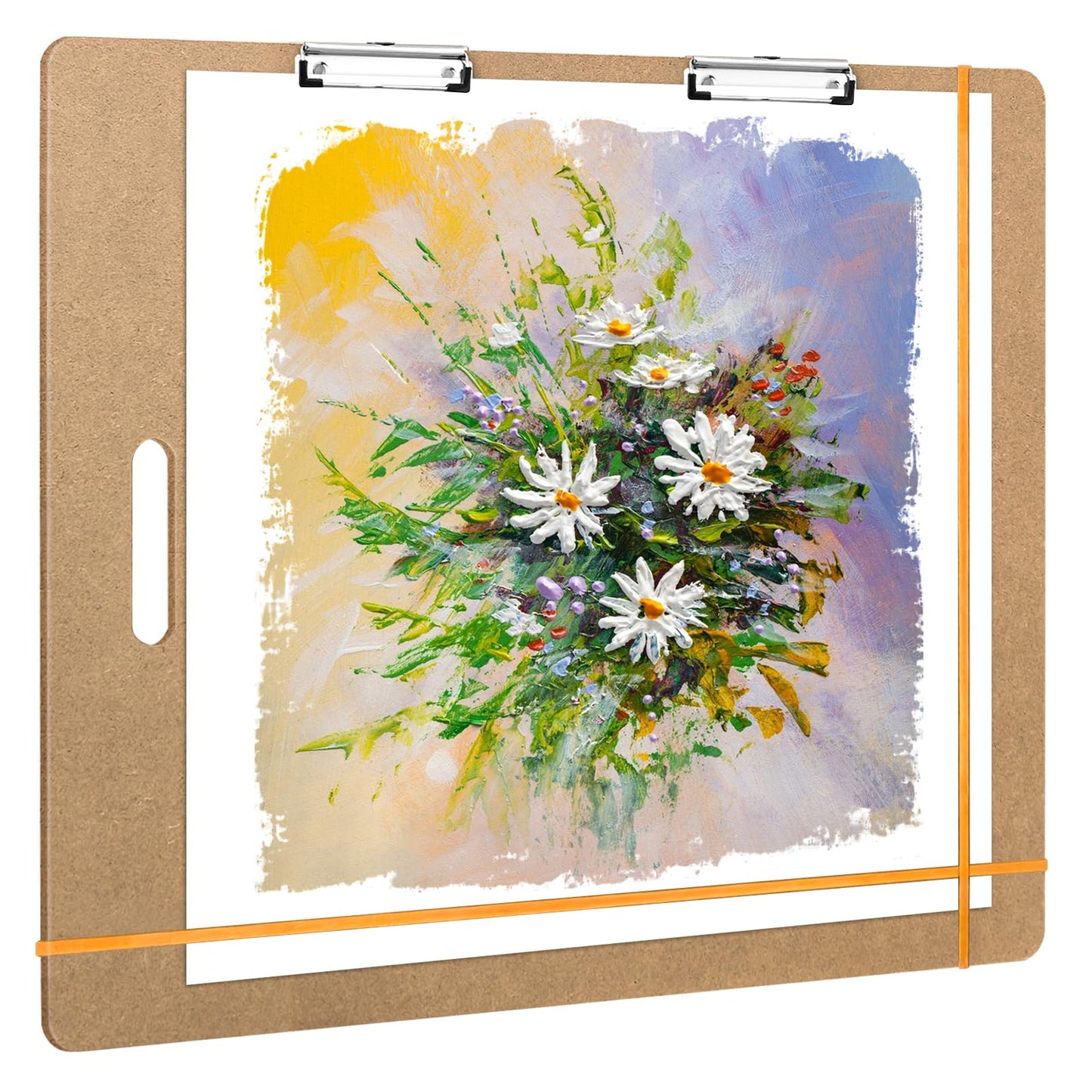 23" x 26" Drawing Board Large Sketch Board with Handle, Wooden Art Clipboard with 2 Sturdy Clips & Elastic Bands, Lightweight Artist Tote Board for Sketching, Drafting, Drawing & Painting
