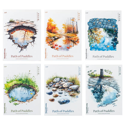 60 Pieces Aesthetic Landscape Creation PET Sticker Set, 6 Pack Vintage Puddles Scenery PET Stickers for Scrapbooking, Journaling, Waterproof DIY Crafts, and Junk Journal