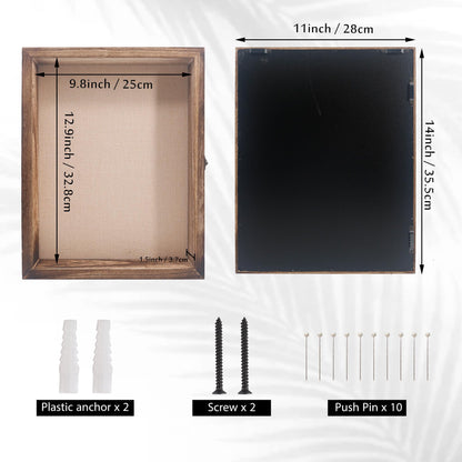 Hodeframe Shadow Box Frame 11x14, Wood Display Boxes with Linen Back - Large Shadow Box with Paulownia Wood and Real Glass Cover for Wall or Tabletop Display