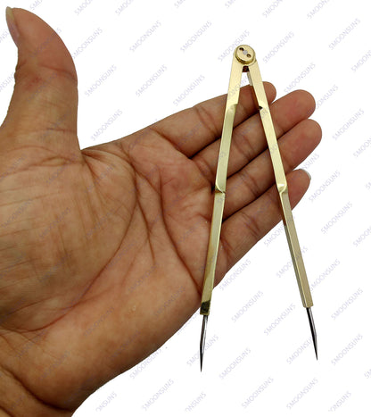 Vintage Navigation Straight Pattern Artist Divider Solid Brass Drawing Tool Professional 6” Long Solid Brass with Heavy Duty Steel Point with Leather Case with Stainless tip
