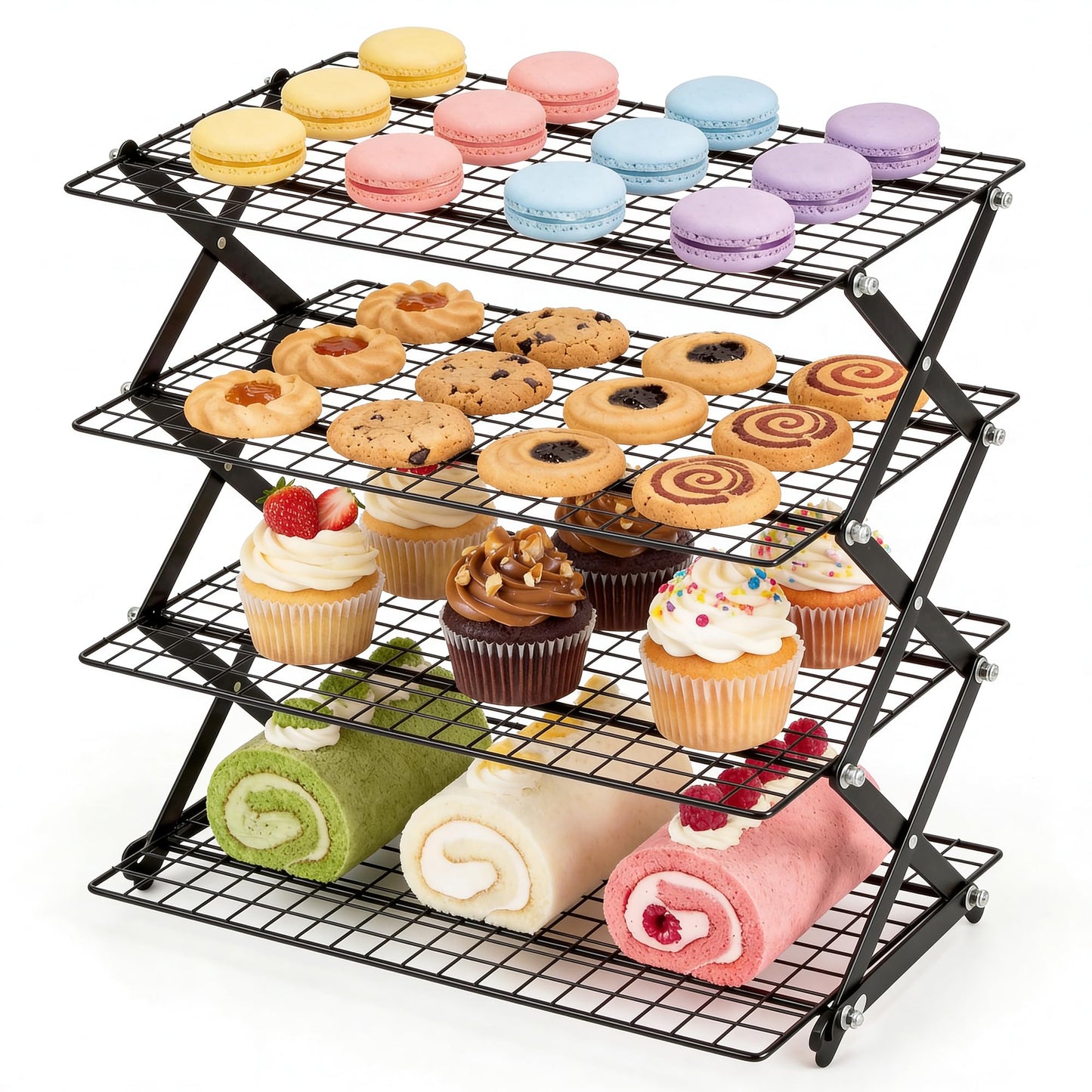 Aguegro 4-Tier Collapsible Cooling Rack, High-Quality Stainless Steel Adjustable Stackable Wire Cookie Cooling Rack for Baking, Cookies, Cake, Roasting, Grilling, Drying