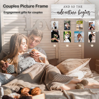 Orchroma Couple Picture Frames Collage Wall Decor,Engagement Wedding Picture Board,Engagement Gifts for Couples,Bridal Shower Decorations,Picture Hanging Kit,Hanging Photo Display with Clips